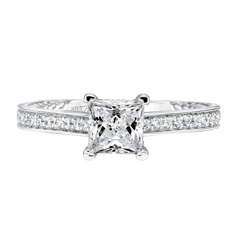 Artcarved Bridal Mounted with CZ Center Contemporary Rope Diamond Engagement Ring Keira 14K White Gold