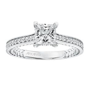 Artcarved Bridal Mounted with CZ Center Contemporary Rope Diamond Engagement Ring Keira 14K White Gold