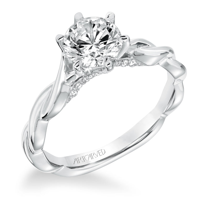 Artcarved Bridal Semi-Mounted with Side Stones Contemporary Twist Solitaire Engagement Ring Tala 14K White Gold
