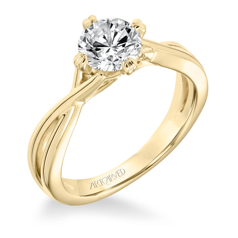 Artcarved Bridal Mounted with CZ Center Contemporary Twist Solitaire Engagement Ring Kennedy 14K Yellow Gold