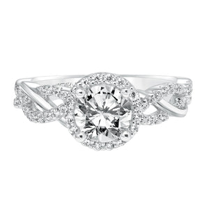 Artcarved Bridal Semi-Mounted with Side Stones Contemporary Twist Halo Engagement Ring Charlene 14K White Gold