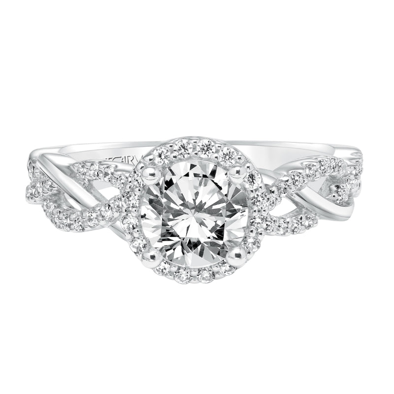 Artcarved Bridal Semi-Mounted with Side Stones Contemporary Twist Halo Engagement Ring Charlene 14K White Gold