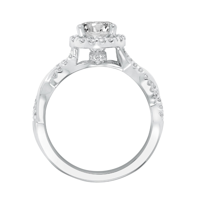 Artcarved Bridal Semi-Mounted with Side Stones Contemporary Twist Halo Engagement Ring Charlene 14K White Gold