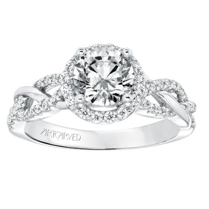 Artcarved Bridal Semi-Mounted with Side Stones Contemporary Twist Halo Engagement Ring Charlene 14K White Gold