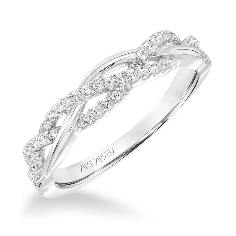 Artcarved Bridal Mounted with Side Stones Contemporary Twist Halo Diamond Wedding Band Charlene 14K White Gold
