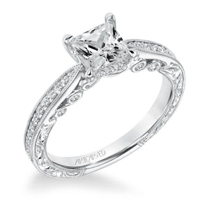 Artcarved Bridal Mounted with CZ Center Vintage Filigree Diamond Engagement Ring Minnie 14K White Gold