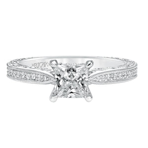 Artcarved Bridal Semi-Mounted with Side Stones Vintage Filigree Diamond Engagement Ring Minnie 14K White Gold