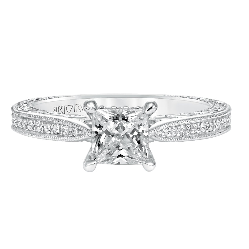 Artcarved Bridal Mounted with CZ Center Vintage Filigree Diamond Engagement Ring Minnie 14K White Gold