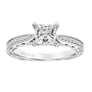 Artcarved Bridal Semi-Mounted with Side Stones Vintage Filigree Diamond Engagement Ring Minnie 14K White Gold