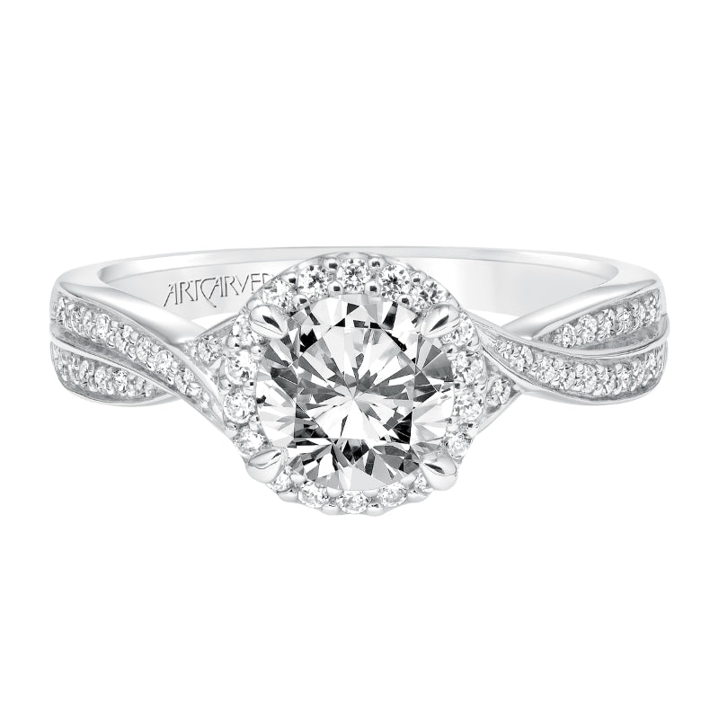 Artcarved Bridal Semi-Mounted with Side Stones Contemporary Twist Halo Engagement Ring Eliana 14K White Gold