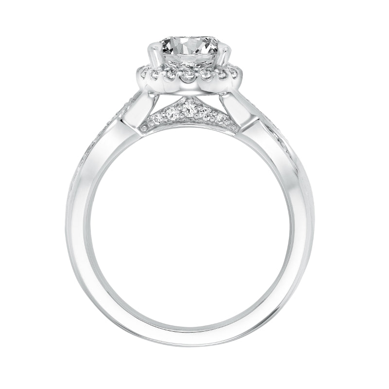 Artcarved Bridal Mounted with CZ Center Contemporary Twist Halo Engagement Ring Eliana 14K White Gold