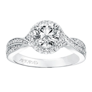 Artcarved Bridal Mounted with CZ Center Contemporary Twist Halo Engagement Ring Eliana 14K White Gold