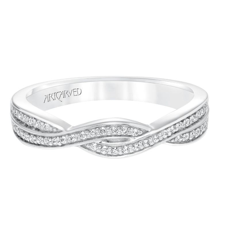Artcarved Bridal Mounted with Side Stones Contemporary Twist Halo Diamond Wedding Band Eliana 14K White Gold