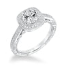 Artcarved Bridal Mounted with CZ Center Vintage Filigree Halo Engagement Ring Elspeth 14K White Gold