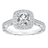 Artcarved Bridal Semi-Mounted with Side Stones Vintage Filigree Halo Engagement Ring Elspeth 14K White Gold