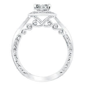 Artcarved Bridal Semi-Mounted with Side Stones Vintage Filigree Halo Engagement Ring Perla 14K White Gold