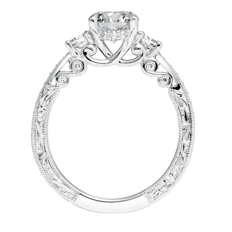 Artcarved Bridal Semi-Mounted with Side Stones Vintage Filigree 3-Stone Engagement Ring Rowan 14K White Gold