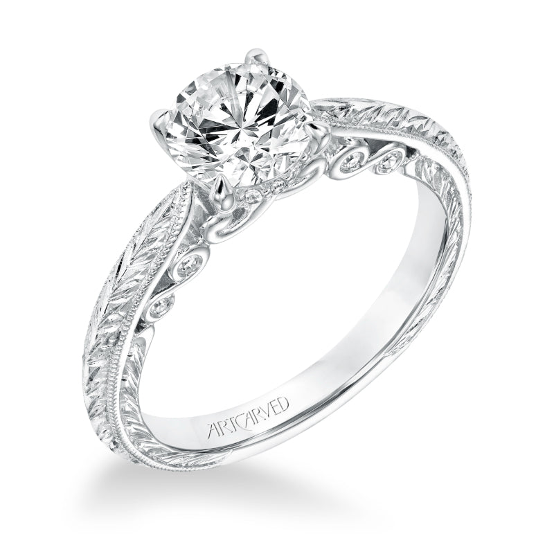 Artcarved Bridal Mounted with CZ Center Vintage Filigree Diamond Engagement Ring Anwen 14K White Gold