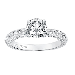 Artcarved Bridal Semi-Mounted with Side Stones Vintage Filigree Diamond Engagement Ring Anwen 14K White Gold