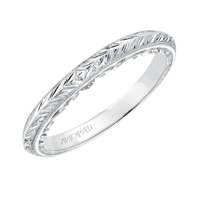 Artcarved Bridal Mounted with Side Stones Vintage Filigree Diamond Wedding Band Anwen 14K White Gold