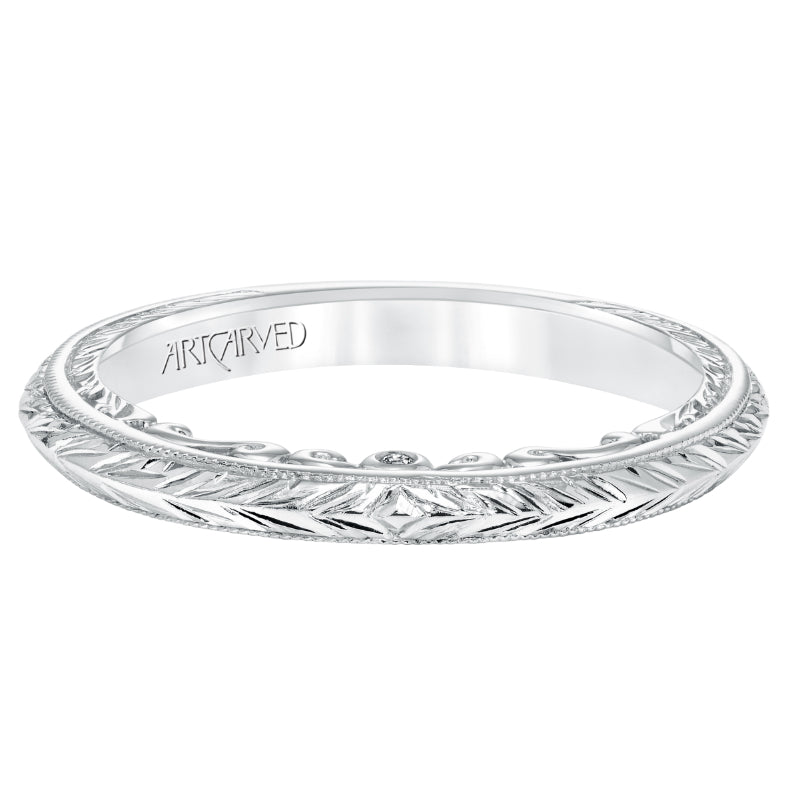 Artcarved Bridal Mounted with Side Stones Vintage Filigree Diamond Wedding Band Anwen 14K White Gold