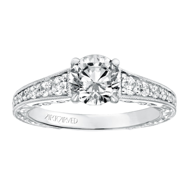 Artcarved Bridal Semi-Mounted with Side Stones Vintage Filigree Diamond Engagement Ring Hattie 14K White Gold