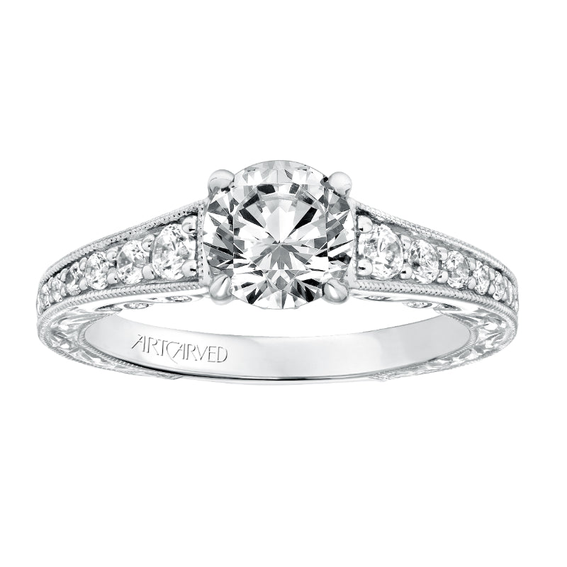 Artcarved Bridal Mounted with CZ Center Vintage Filigree Diamond Engagement Ring Hattie 14K White Gold