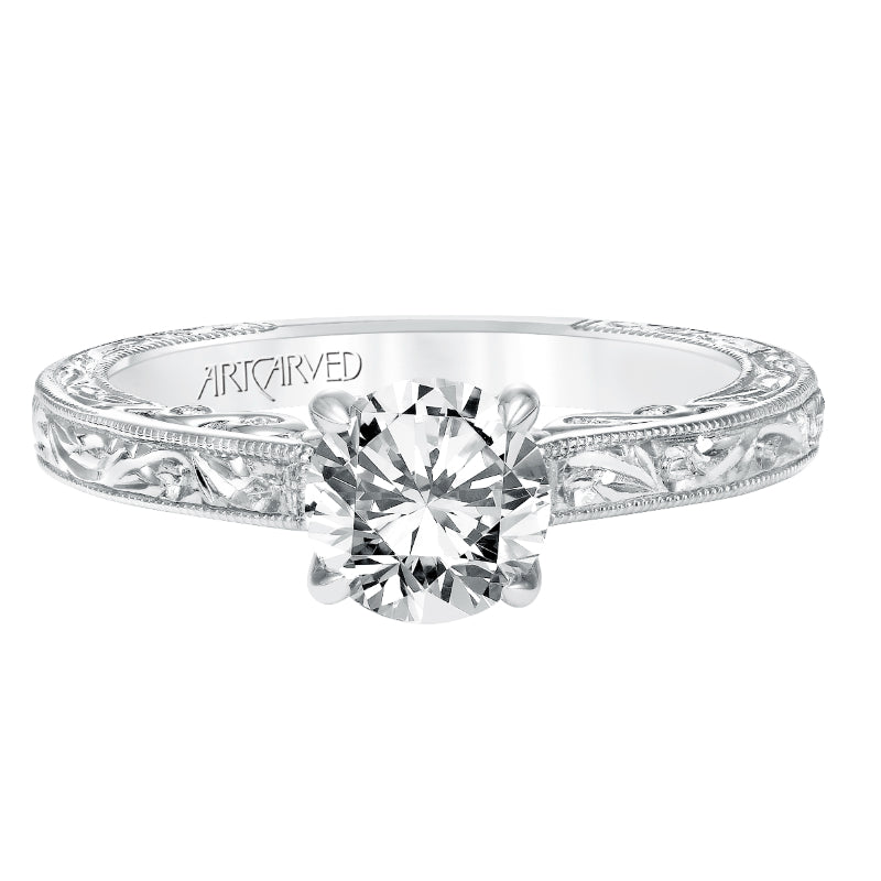 Artcarved Bridal Semi-Mounted with Side Stones Vintage Filigree Diamond Engagement Ring Amal 14K White Gold