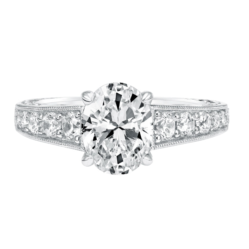 Artcarved Bridal Mounted with CZ Center Vintage Filigree Diamond Engagement Ring Mariah 14K White Gold