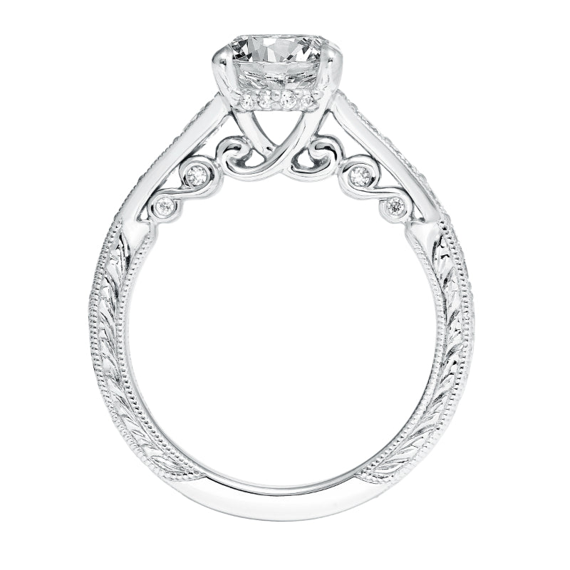 Artcarved Bridal Semi-Mounted with Side Stones Vintage Filigree Diamond Engagement Ring Mariah 14K White Gold