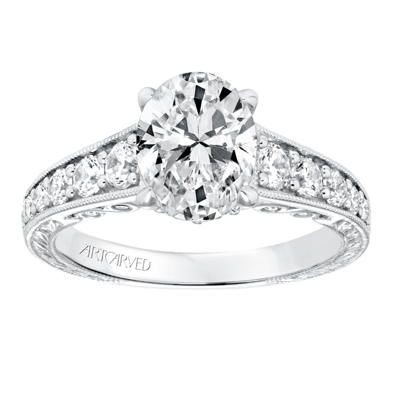 Artcarved Bridal Semi-Mounted with Side Stones Vintage Filigree Diamond Engagement Ring Mariah 14K White Gold