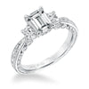 Artcarved Bridal Semi-Mounted with Side Stones Vintage Filigree 3-Stone Engagement Ring Iva 14K White Gold