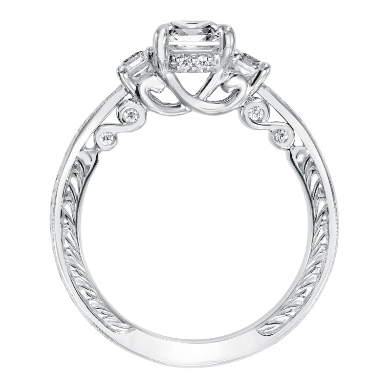 Artcarved Bridal Semi-Mounted with Side Stones Vintage Filigree 3-Stone Engagement Ring Iva 14K White Gold