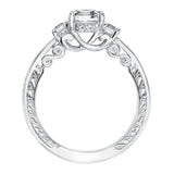 Artcarved Bridal Mounted with CZ Center Vintage Filigree 3-Stone Engagement Ring Iva 14K White Gold