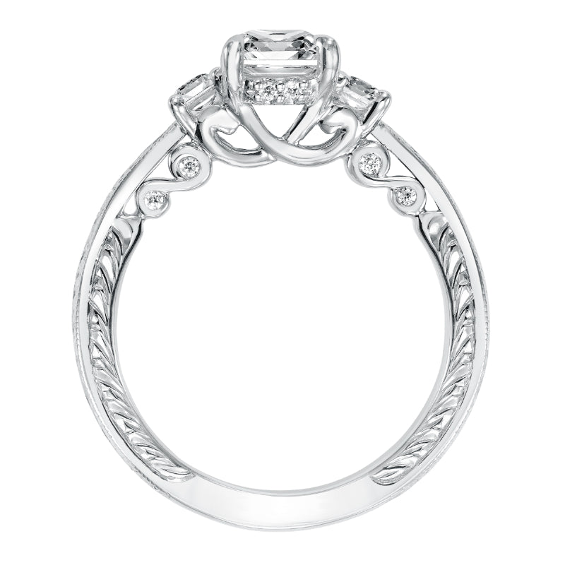 Artcarved Bridal Mounted with CZ Center Vintage Filigree 3-Stone Engagement Ring Iva 14K White Gold