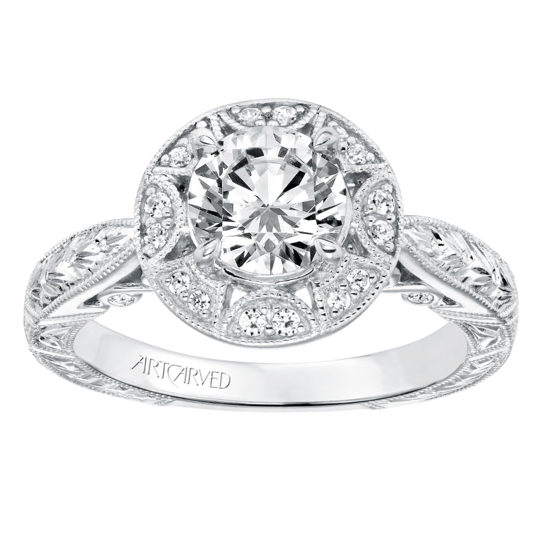 Artcarved Bridal Mounted with CZ Center Vintage Filigree Halo Engagement Ring Eleanor 14K White Gold