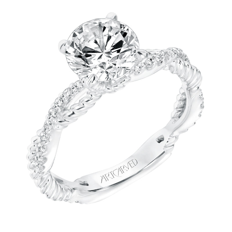 Artcarved Bridal Semi-Mounted with Side Stones Contemporary Twist Diamond Engagement Ring Rhea 14K White Gold