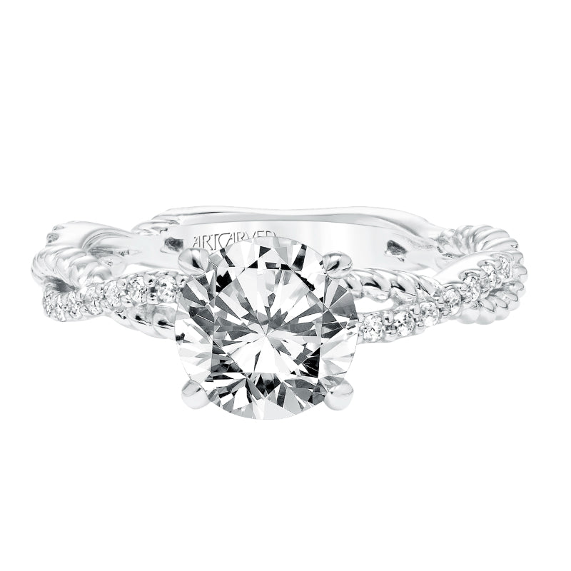 Artcarved Bridal Semi-Mounted with Side Stones Contemporary Twist Diamond Engagement Ring Rhea 14K White Gold