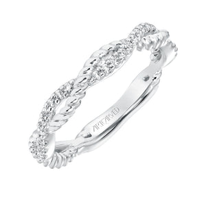 Artcarved Bridal Mounted with Side Stones Contemporary Twist Diamond Wedding Band Rhea 14K White Gold