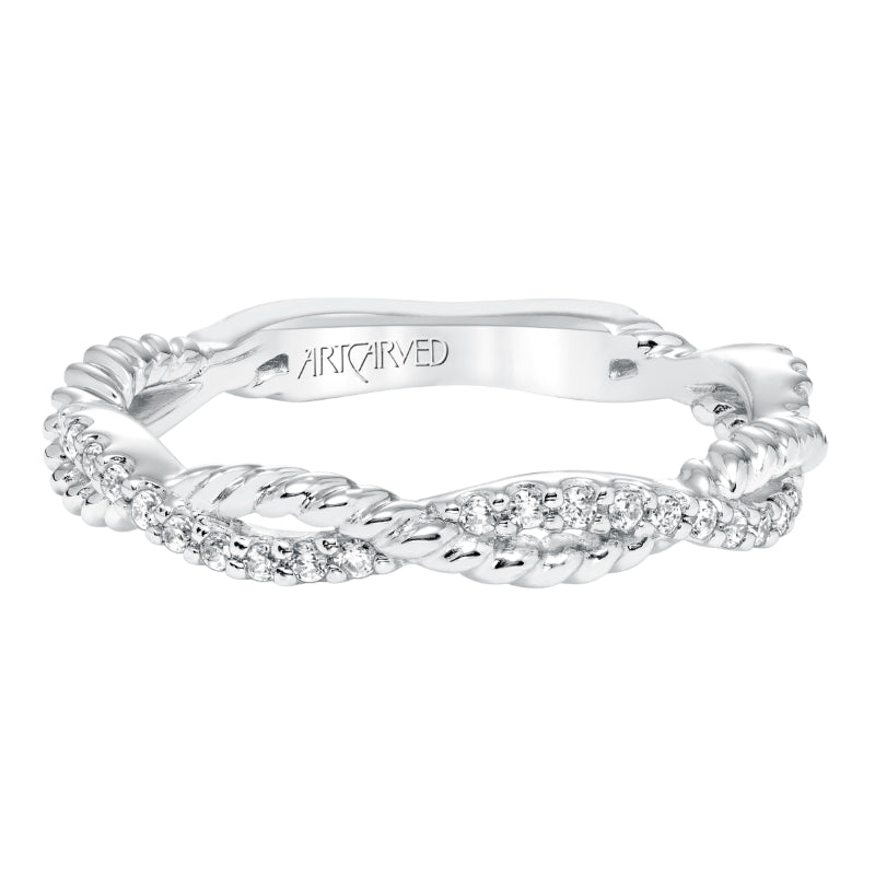 Artcarved Bridal Mounted with Side Stones Contemporary Twist Diamond Wedding Band Rhea 14K White Gold