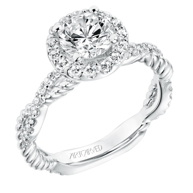 Artcarved Bridal Mounted with CZ Center Contemporary Rope Halo Engagement Ring Isobel 14K White Gold