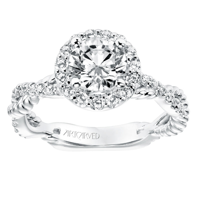 Artcarved Bridal Semi-Mounted with Side Stones Contemporary Rope Halo Engagement Ring Isobel 14K White Gold