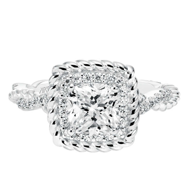 Artcarved Bridal Mounted with CZ Center Contemporary Rope Halo Engagement Ring Ashby 14K White Gold