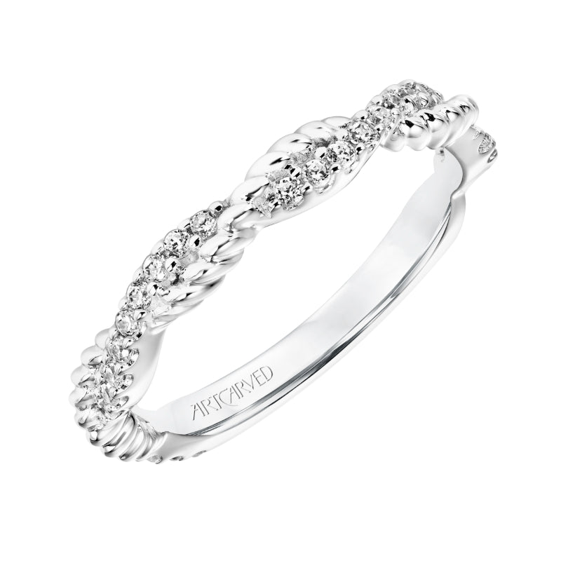 Artcarved Bridal Mounted with Side Stones Contemporary Rope Halo Diamond Wedding Band Ashby 14K White Gold
