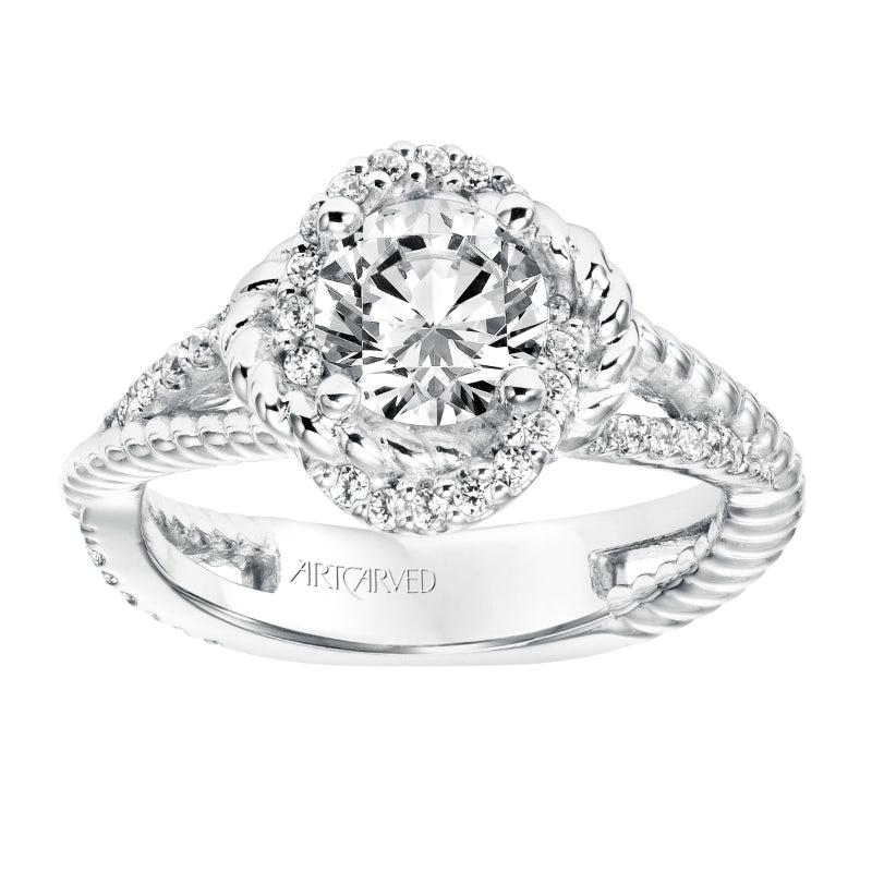 Artcarved Bridal Semi-Mounted with Side Stones Contemporary Rope Halo Engagement Ring Ivy 14K White Gold