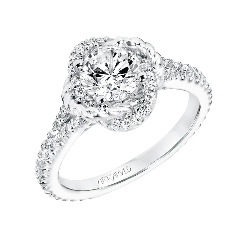 Artcarved Bridal Mounted with CZ Center Contemporary Rope Halo Engagement Ring Ryane 14K White Gold