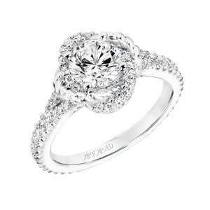 Artcarved Bridal Semi-Mounted with Side Stones Contemporary Rope Halo Engagement Ring Ryane 14K White Gold