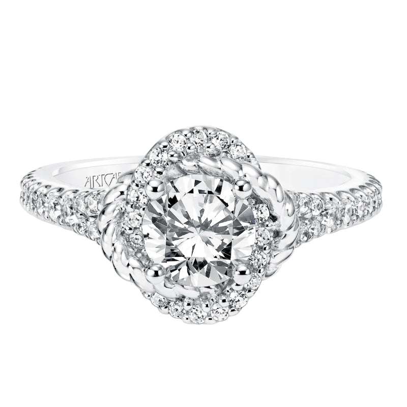 Artcarved Bridal Mounted with CZ Center Contemporary Rope Halo Engagement Ring Ryane 14K White Gold