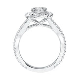Artcarved Bridal Semi-Mounted with Side Stones Contemporary Rope Halo Engagement Ring Ryane 14K White Gold