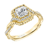 Artcarved Bridal Mounted with CZ Center Contemporary Rope Halo Engagement Ring Briana 14K Yellow Gold